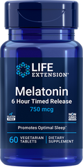 Melatonina, 6 Horas Timed Release, 750 mcg, 60 Cápsulas Vegetarianas