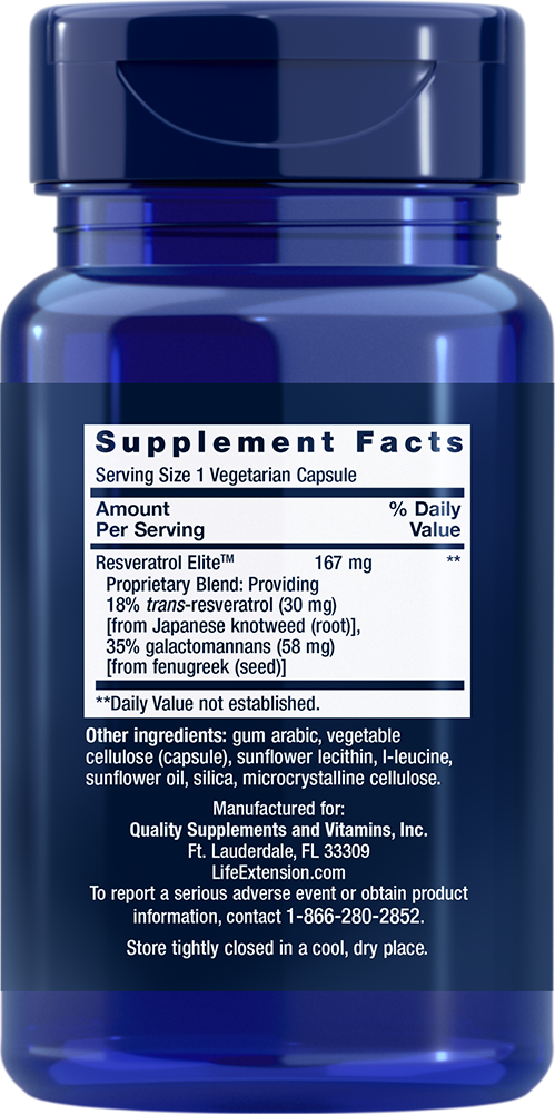 Resveratrol Elite, 100 mg, 30 Cápsulas Vegetarianas