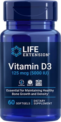 Vitamina D3, 125 mcg (5000 IU), 60 Softgels - Life Products Br