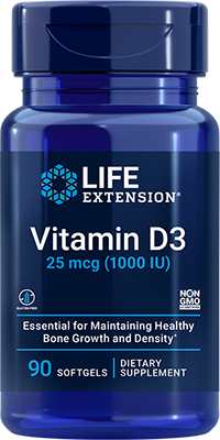 Vitamin D3, 25 mcg (1000 IU), 90 Softgels - Life Products Br