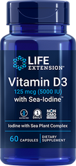 Vitamin D3 with Sea-Iodine™, 125 mcg (5000 IU), 60 Cápsulas - Life Products Br