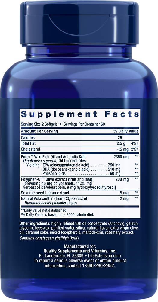 Super Omega-3 Plus EPA/DHA Fish Oil, Sesame Lignans, Olive Extract, Krill & Astaxanthin, 120 Softgels - Life Products Br